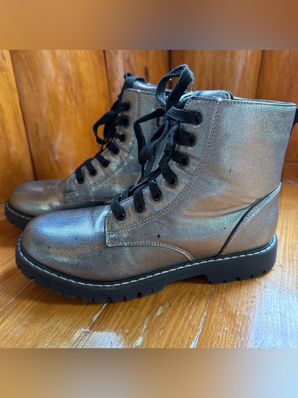 Target Metallic Silver Lace-Up Kids Combat Boots